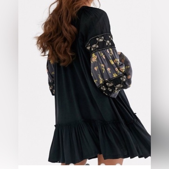 Free People Boho dress, black with light orange details - Picture 2 of 7